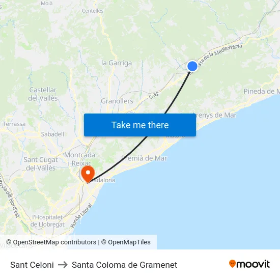 Sant Celoni to Santa Coloma de Gramenet map