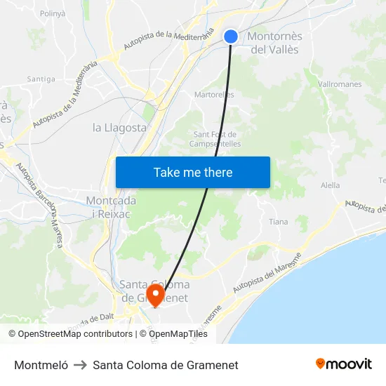 Montmeló to Santa Coloma de Gramenet map