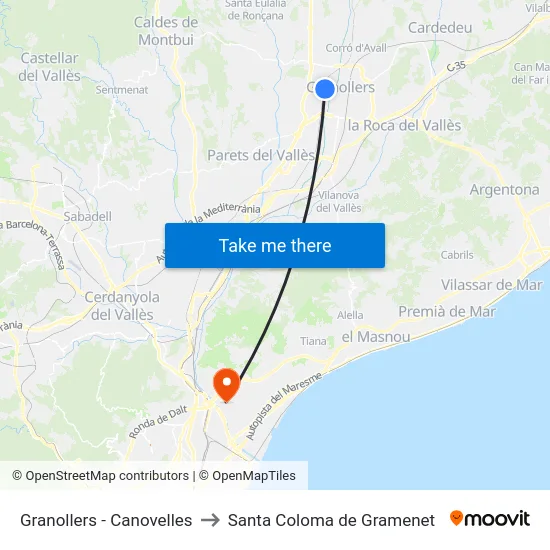 Granollers - Canovelles to Santa Coloma de Gramenet map