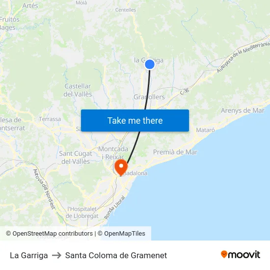 La Garriga to Santa Coloma de Gramenet map