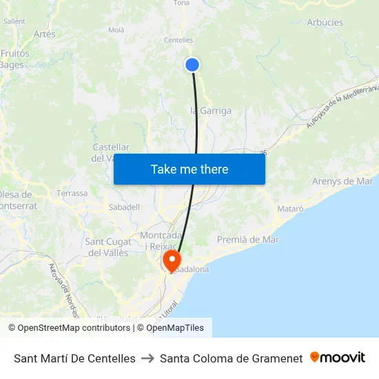 Sant Martí De Centelles to Santa Coloma de Gramenet map