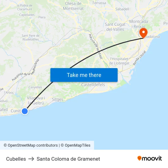 Cubelles to Santa Coloma de Gramenet map