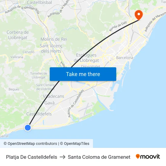Platja De Castelldefels to Santa Coloma de Gramenet map