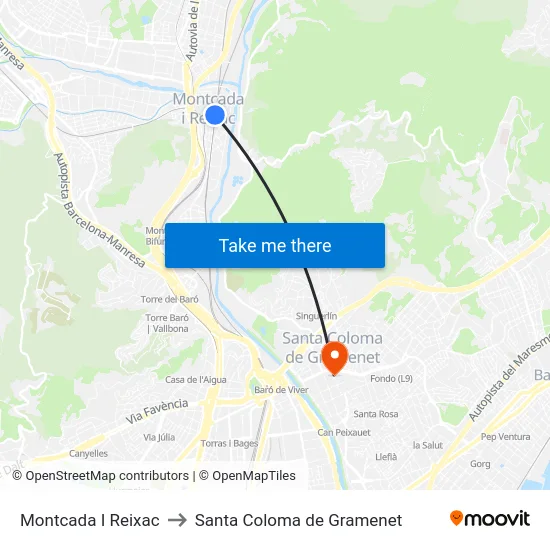 Montcada I Reixac to Santa Coloma de Gramenet map