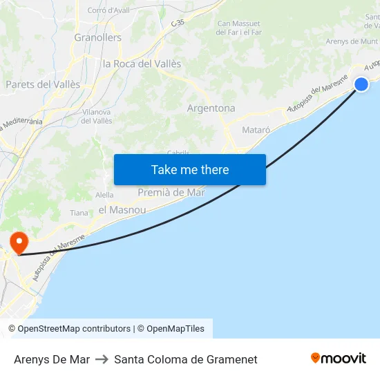 Arenys De Mar to Santa Coloma de Gramenet map