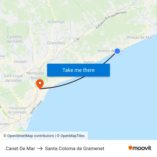 Canet De Mar to Santa Coloma de Gramenet map