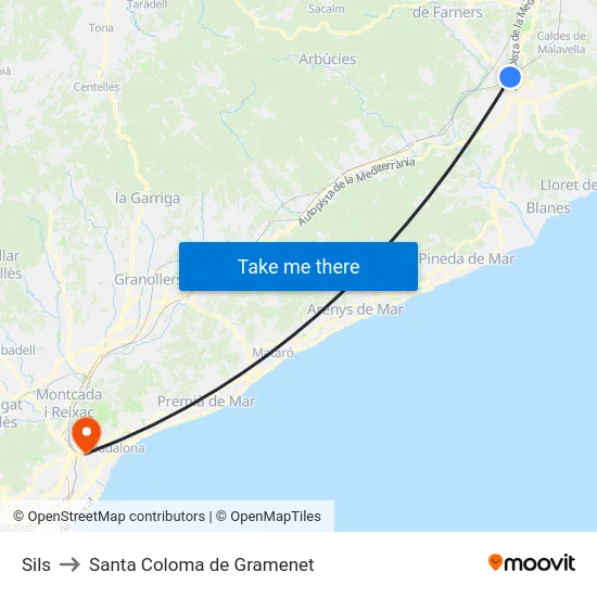 Sils to Santa Coloma de Gramenet map