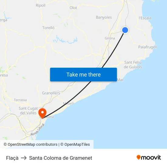 Flaçà to Santa Coloma de Gramenet map