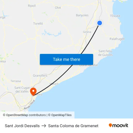 Sant Jordi Desvalls to Santa Coloma de Gramenet map