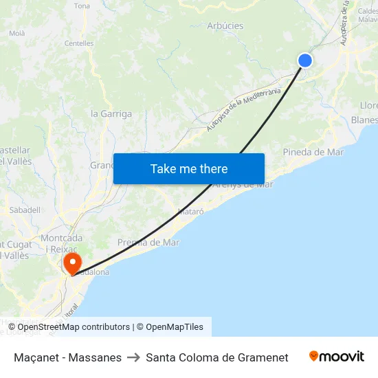 Maçanet - Massanes to Santa Coloma de Gramenet map