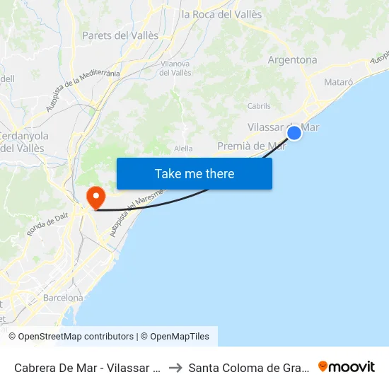 Cabrera De Mar - Vilassar De Mar to Santa Coloma de Gramenet map