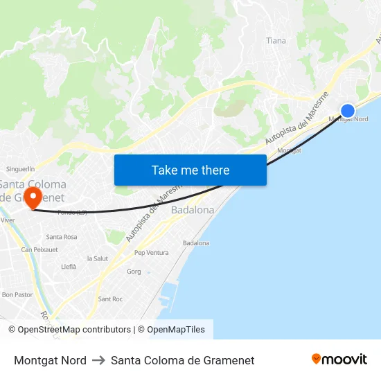 Montgat Nord to Santa Coloma de Gramenet map