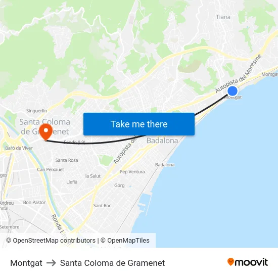 Montgat to Santa Coloma de Gramenet map