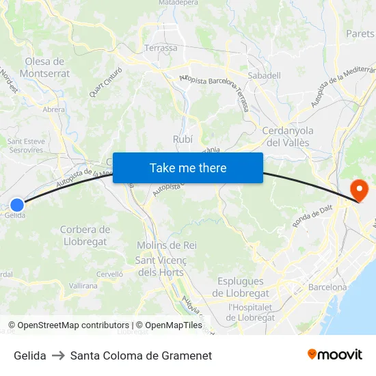 Gelida to Santa Coloma de Gramenet map