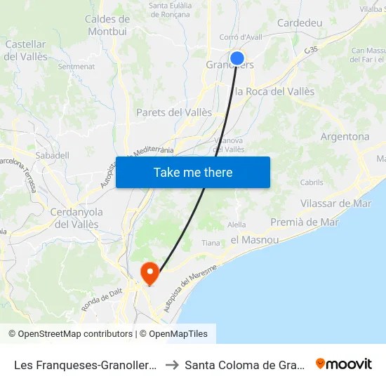 Les Franqueses-Granollers Nord to Santa Coloma de Gramenet map