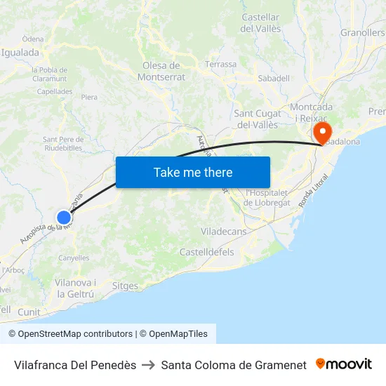 Vilafranca Del Penedès to Santa Coloma de Gramenet map