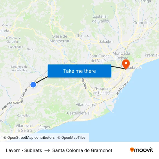 Lavern - Subirats to Santa Coloma de Gramenet map