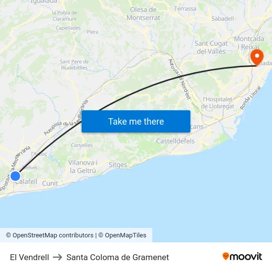 El Vendrell to Santa Coloma de Gramenet map
