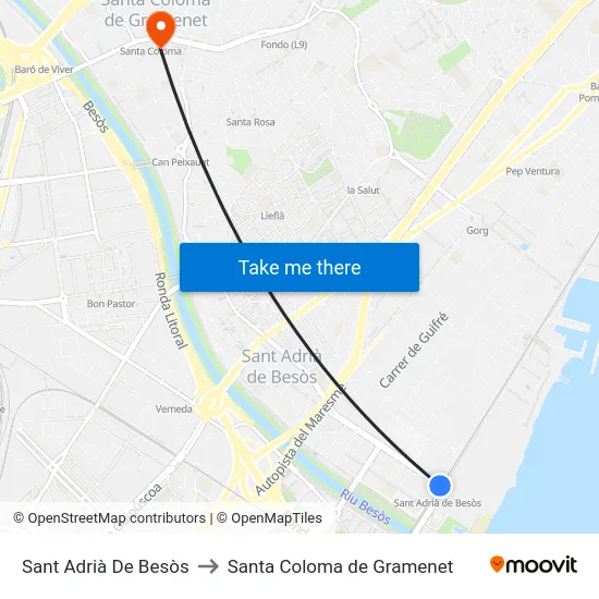 Sant Adrià De Besòs to Santa Coloma de Gramenet map