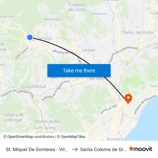 St. Miquel De Gonteres - Viladecavalls to Santa Coloma de Gramenet map