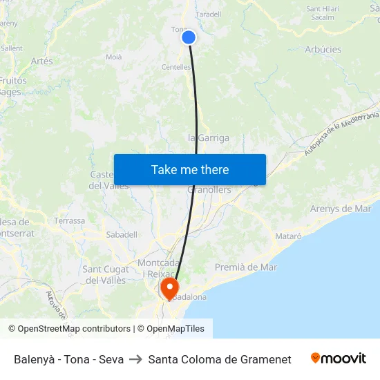 Balenyà - Tona - Seva to Santa Coloma de Gramenet map