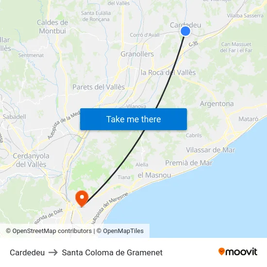 Cardedeu to Santa Coloma de Gramenet map