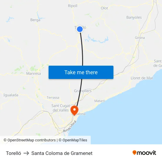 Torelló to Santa Coloma de Gramenet map