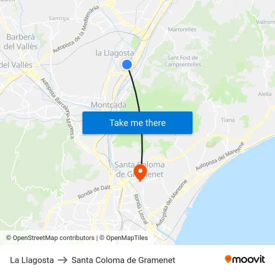 La Llagosta to Santa Coloma de Gramenet map