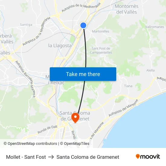 Mollet - Sant Fost to Santa Coloma de Gramenet map