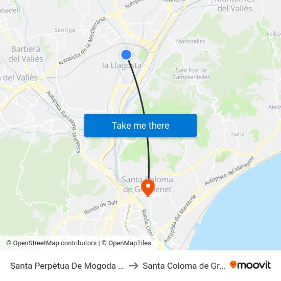 Santa Perpètua De Mogoda La Florida to Santa Coloma de Gramenet map