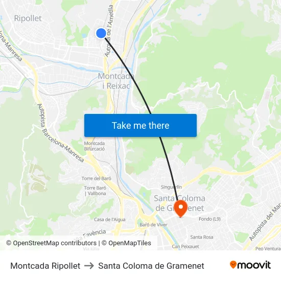 Montcada Ripollet to Santa Coloma de Gramenet map