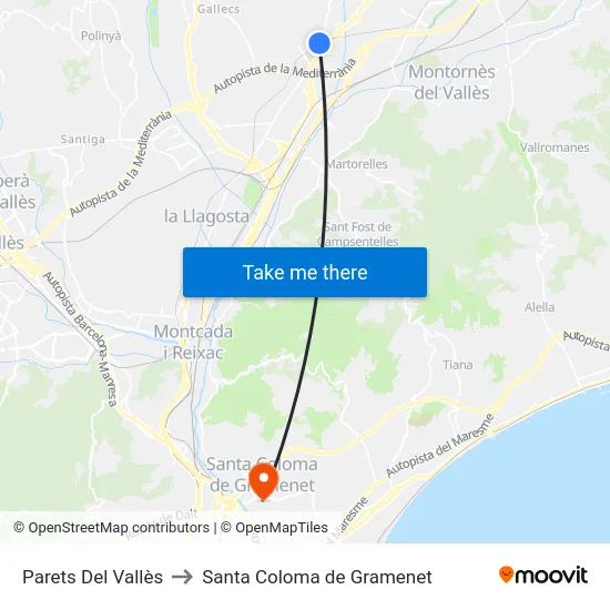 Parets Del Vallès to Santa Coloma de Gramenet map