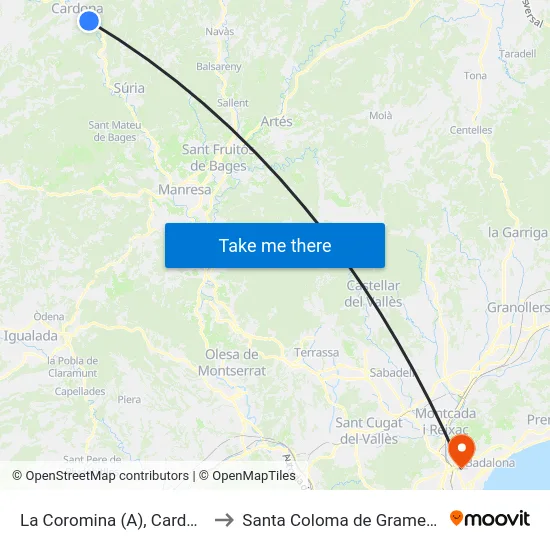 La Coromina (A), Cardona to Santa Coloma de Gramenet map