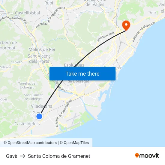 Gavà to Santa Coloma de Gramenet map