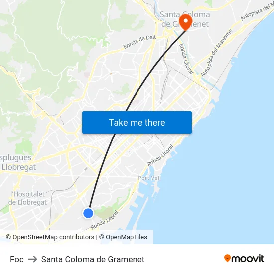 Foc to Santa Coloma de Gramenet map