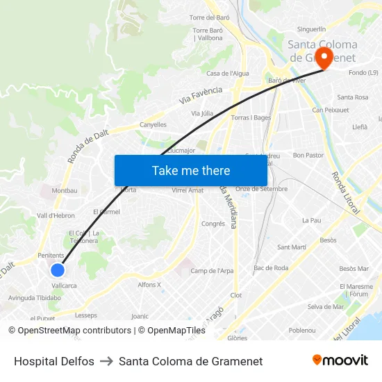 Hospital Delfos to Santa Coloma de Gramenet map