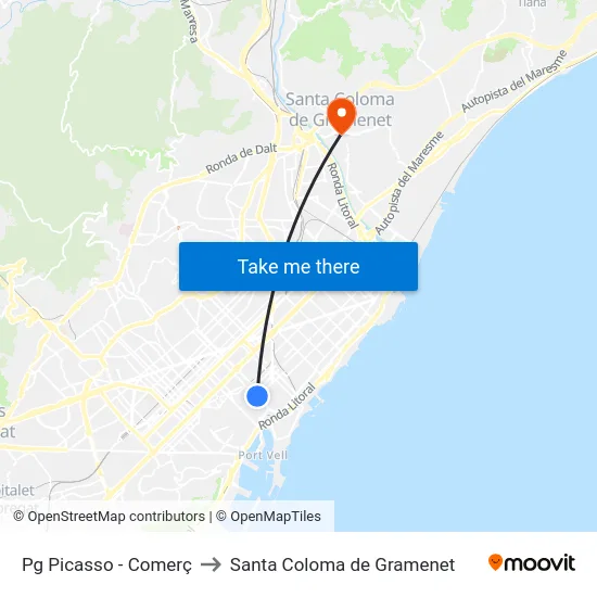 Pg Picasso - Comerç to Santa Coloma de Gramenet map
