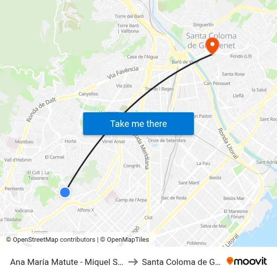 Ana María Matute - Miquel Sants Oliver to Santa Coloma de Gramenet map