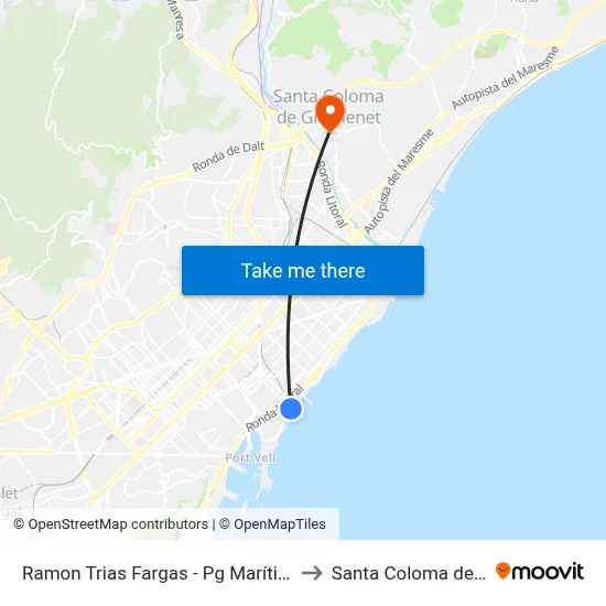 Ramon Trias Fargas - Pg Marítim - Final Trajecte to Santa Coloma de Gramenet map