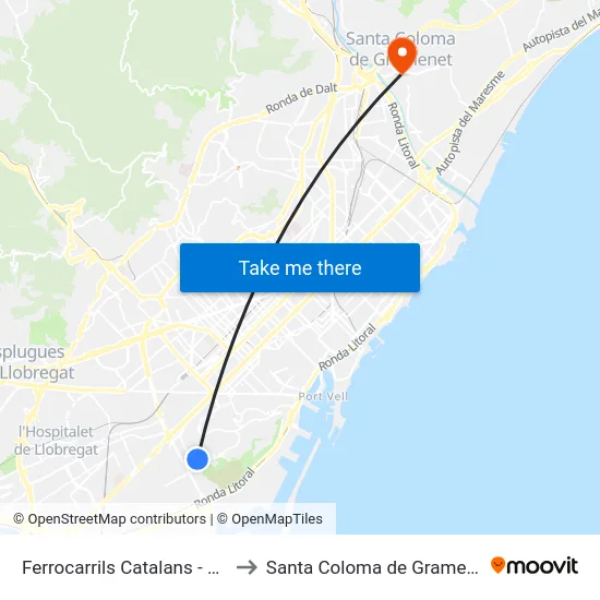 Ferrocarrils Catalans - Foc to Santa Coloma de Gramenet map