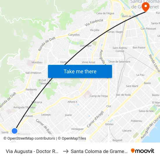 Via Augusta - Doctor Roux to Santa Coloma de Gramenet map