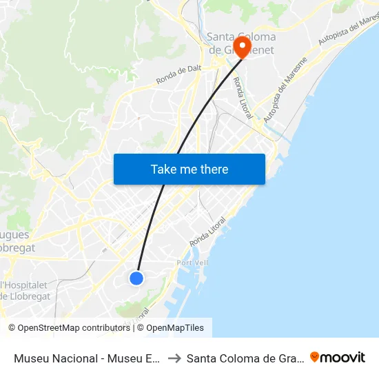 Museu Nacional - Museu Etnològic to Santa Coloma de Gramenet map