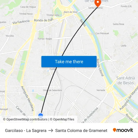 Garcilaso - La Sagrera to Santa Coloma de Gramenet map