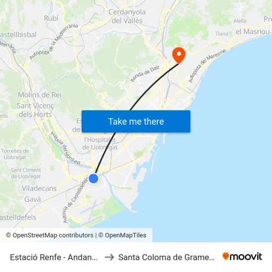 Estació Renfe - Andana 2 to Santa Coloma de Gramenet map