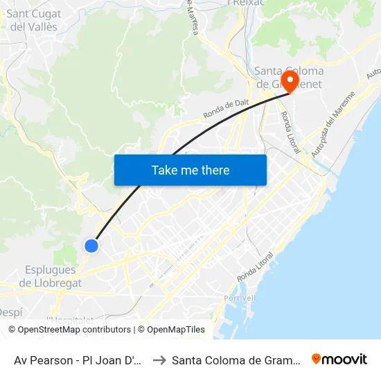 Av Pearson - Pl Joan D'Alòs - Final De Trajecte to Santa Coloma de Gramenet map