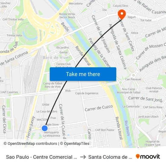 Sao Paulo - Centre Comercial La Maquinista to Santa Coloma de Gramenet map
