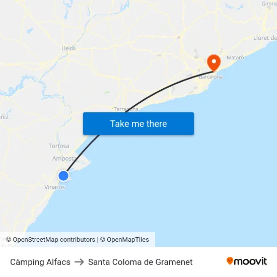 Càmping Alfacs to Santa Coloma de Gramenet map