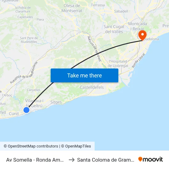 Av Somella - Ronda Amèrica to Santa Coloma de Gramenet map