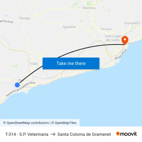 T-314 - S.P. Veterinaria to Santa Coloma de Gramenet map