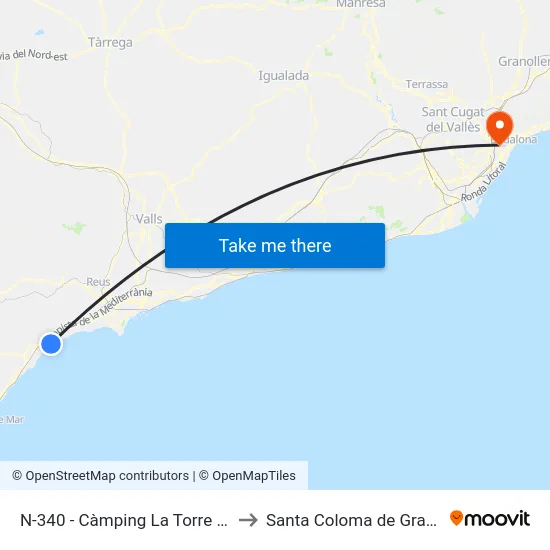 N-340 - Càmping La Torre Del Sol to Santa Coloma de Gramenet map